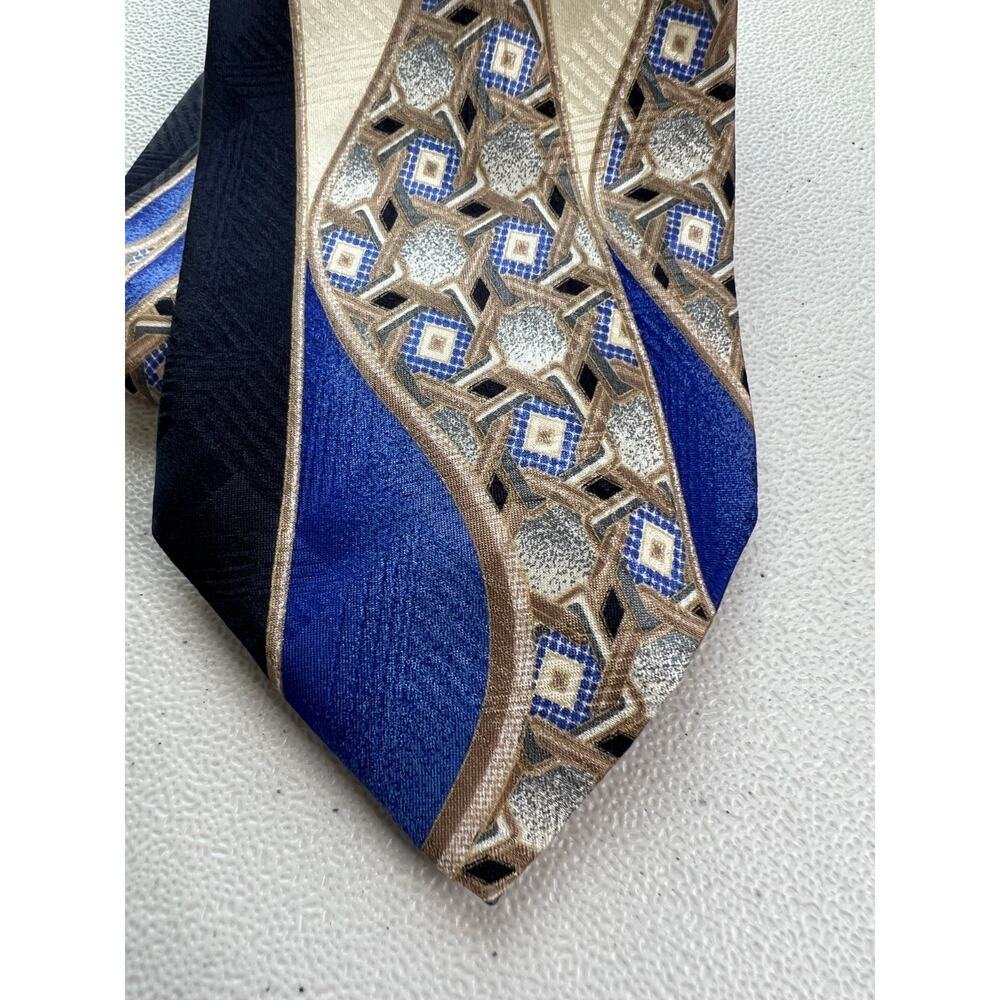 Luciano Gatti Blue and Brown Geometric Pattern 100% Silk Handmade Tie NWOT - Picture 2 of 7